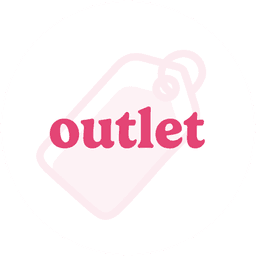 Pink 'outlet' text on a faded price tag icon.